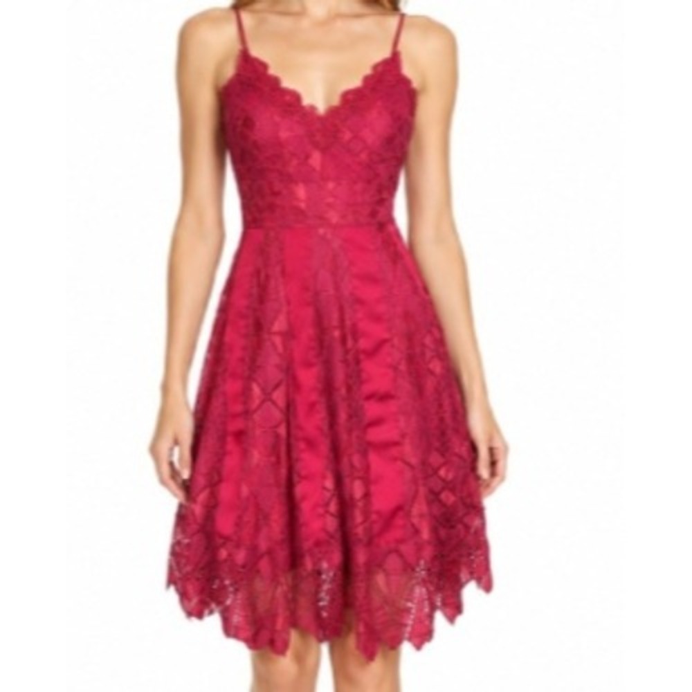 Foxiedox Lace Fit & Flare Dress Romantic Cocktail Wedding Raspberry Red Size 4